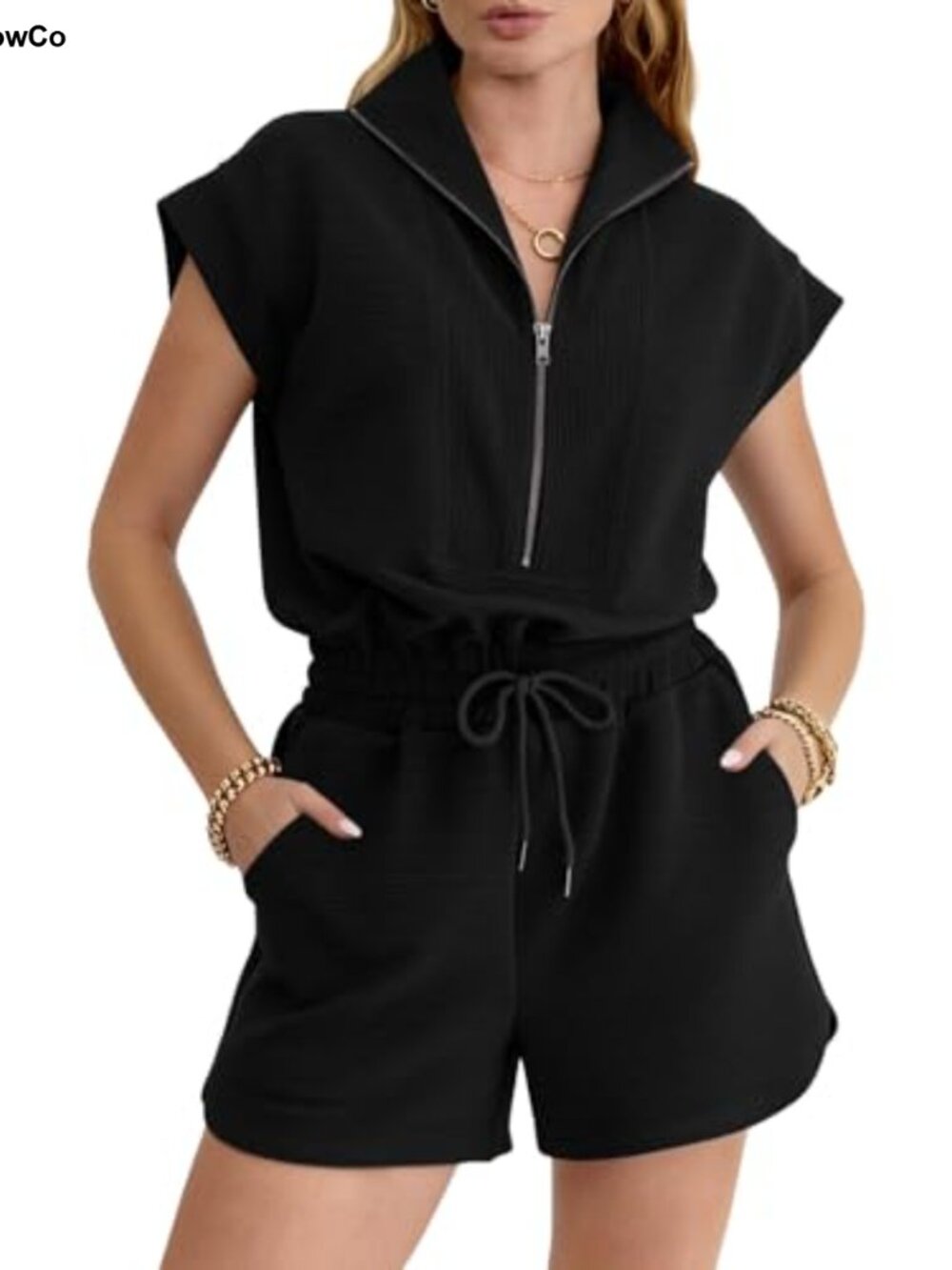Women's Summer Short Sleeve Romper Jumpsuit with Pockets Casual One Piece